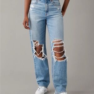 AE Strigid Ripped Highest Waist Baggy Straight Jean Medium Wash Women's 000 S